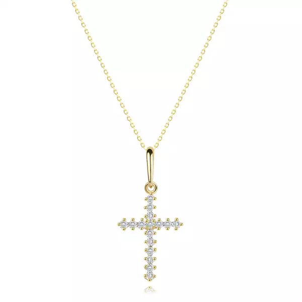 14K arany gyémánt nyaklánc - latin kereszt tizenhat briliánssal