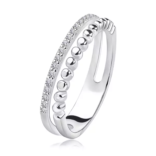 925 ezüst gyűrű - osztott vállak átlátszó cirkóniákkal és kiemelkedésekkel - Nagyság_ 52