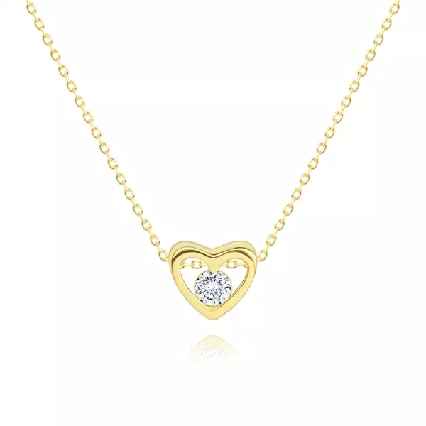 14K sárga arany nyaklánc - szív kontúr átlátszó briliánssal a közepén