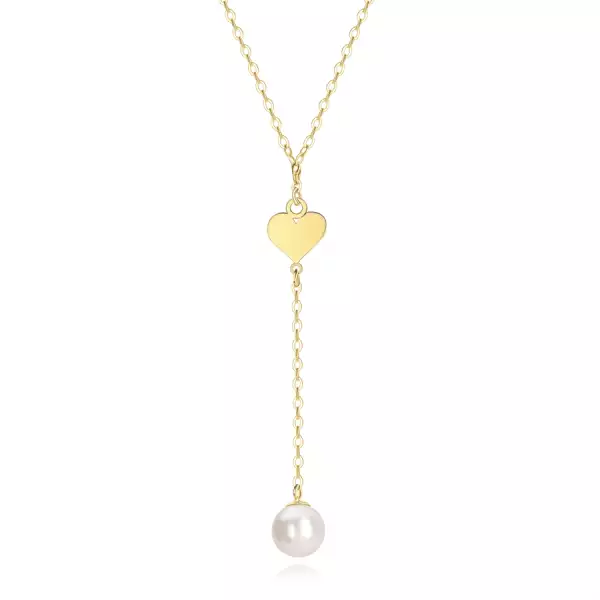 14K sárga arany nyaklánc - szív kivágással, édesvízi gyöngy láncon