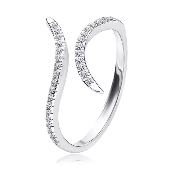 925 ezüst gyűrű - osztott és hullámos vonalak átlátszó cirkóniákkal - Nagyság_ 56