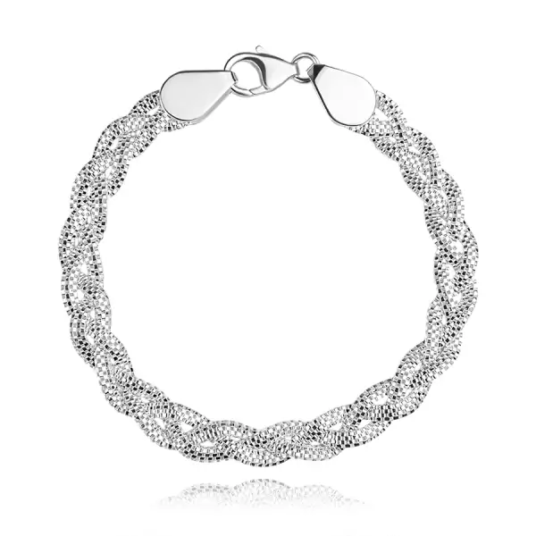 925 ezüst karkötő - három csíkból fonott, kígyóbőr mintával