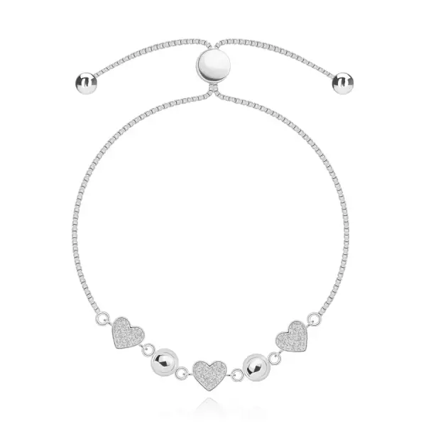 925 ezüst karkötő - szívek cirkóniákkal, félgömbökkel, állítható hosszal