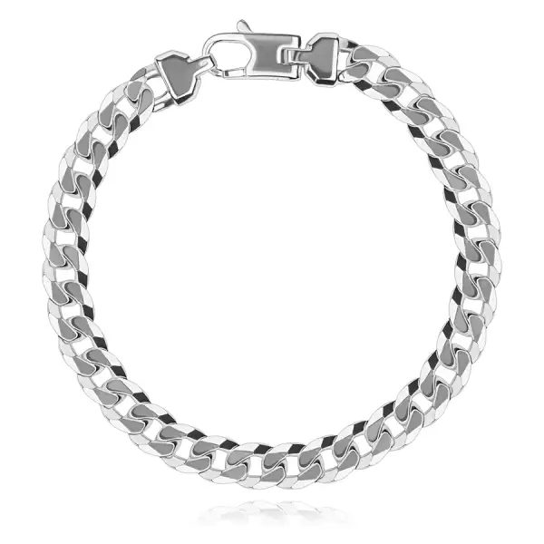 925 ezüst széles karkötő - metszett ovális láncszemek, magas fényű felület