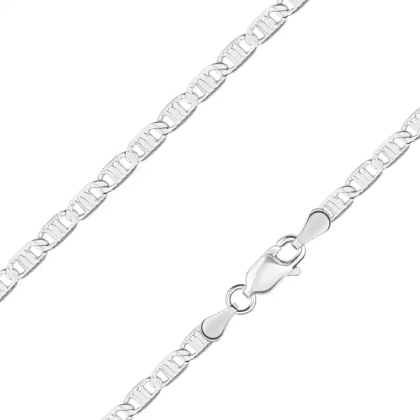 925 ezüst lánc - lapos láncszemek téglalappal, szemformájú motívummal, 450 mm