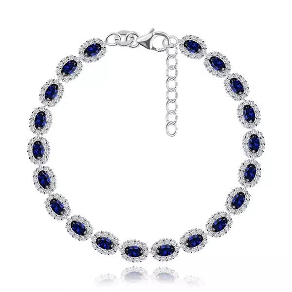 925 ezüst karkötő - ovális, átlátszó és zafírkék cirkóniákkal