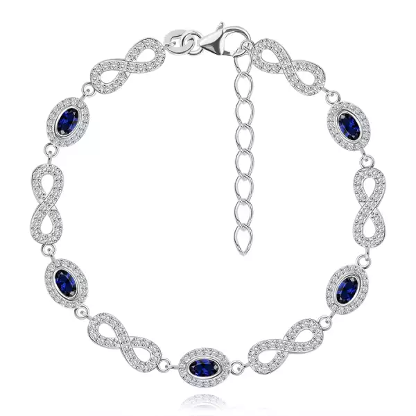 925 ezüst karkötő - ovális és végtelen szimbólumok, kék és átlátszó cirkóniák