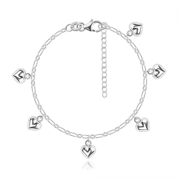 925 ezüst karkötő - domború szívek, rövidebb és hosszabb ovális láncszemek