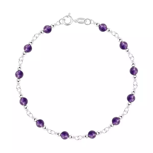 925 ezüst karkötő - kisebb ezüst és nagyobb lila gyöngyök