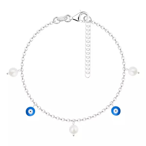 925 ezüst karkötő - kerek természetes gyöngyök, Fatima szemű gyöngyök