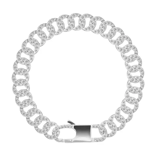 925 ezüst karkötő - metszett széles láncszemek, átlátszó cirkóniákkal díszítve