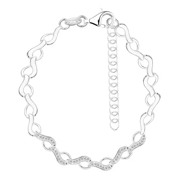 925 ezüst karkötő - váltakozó sima és cirkóniás láncszemek