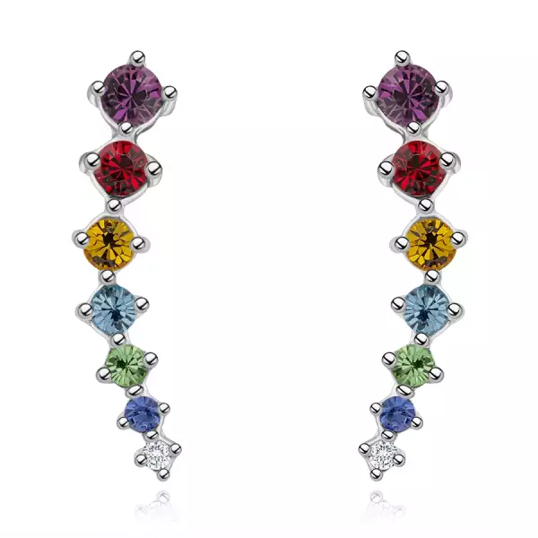925 ezüst fülbevaló - ív színes Swarovski kristályokkal, stekkerzárral