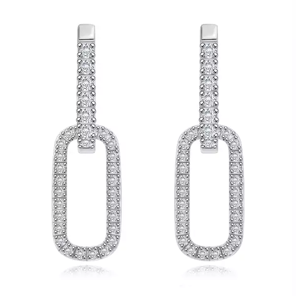 925 ezüst bepattintós fülbevaló - ovális láncszem, átlátszó cirkóniák