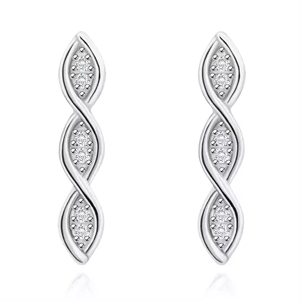 925 ezüst fülbevaló - spirális csavar, átlátszó cirkóniák