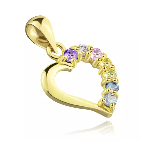 375 sárga arany medál - szív körvonal, kerek színes cirkóniák