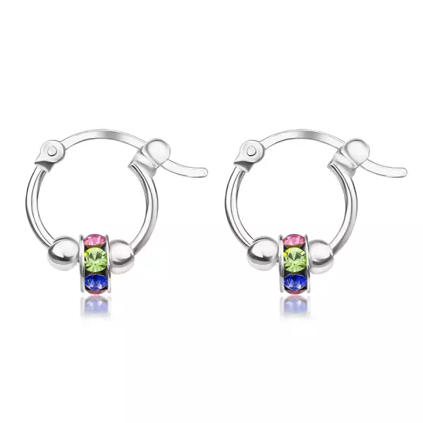925 ezüst karika fülbevaló - korong színes Swarovski kristályokkal, golyókkal