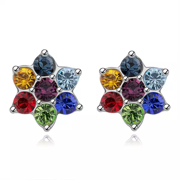 Fülbevaló 925 ezüstből - virág színes Swarovski kristályokkal