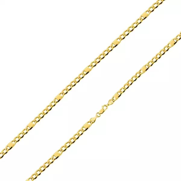 14K sárga arany lánc - metszett ovális és hosszúkás láncszemek téglalappal, 500 mm