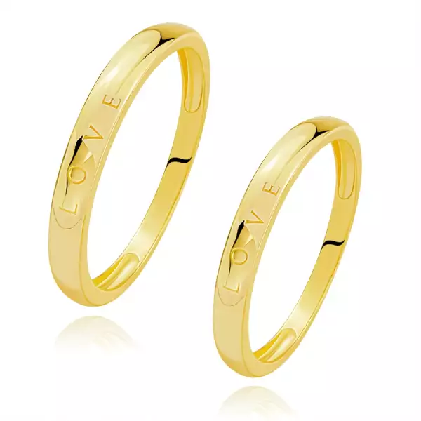 585 sárga arany gyűrűk - gravírozott LOVE felirat, lekerekített vállak - Nagyság_ 52