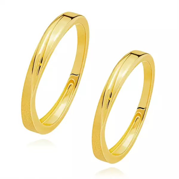 14K sárga arany gyűrűk - átlós vonal, sima és texturált felület - Nagyság_ 49