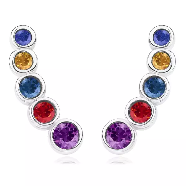 925 ezüst fülbevaló - ív színes Swarovski kristályokkal, afrikai akasztóval