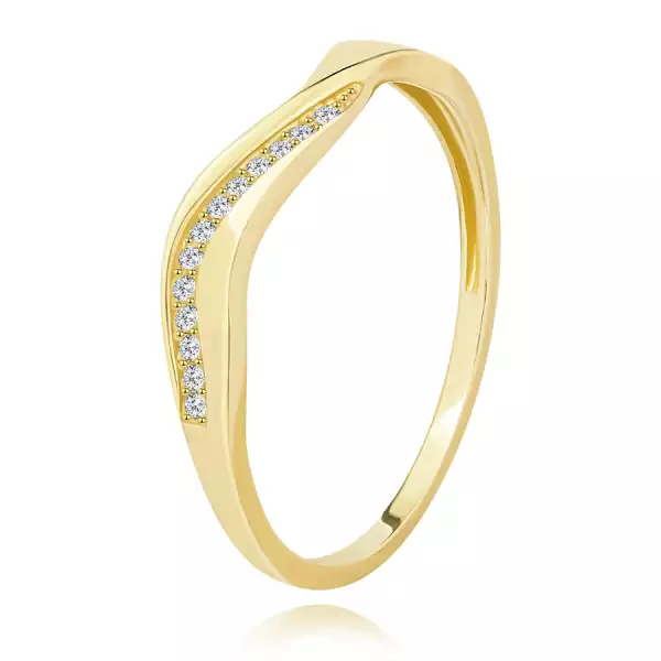 14K sárga arany gyűrű - hullám tizenhárom átlátszó briliánssal - Nagyság_ 56