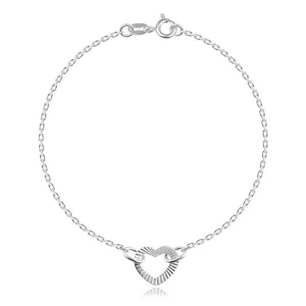 925 ezüst karkötő - szív barázdált felülettel, ferde láncszemekkel