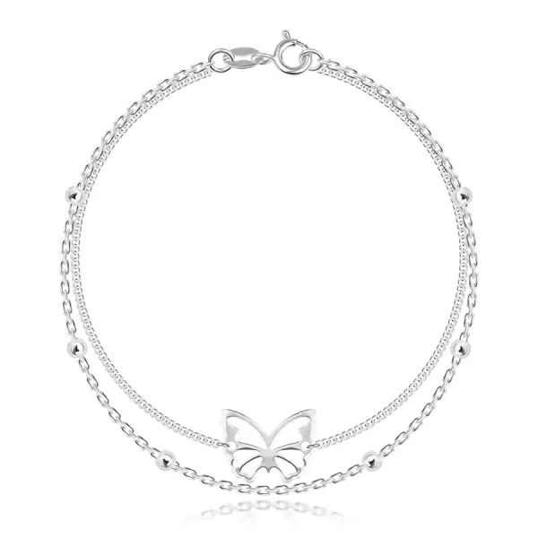925 ezüst karkötő - dupla lánc, faragott szárnyú pillangó