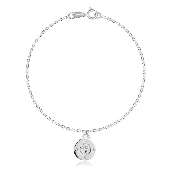 925 ezüst karkötő - iránytű gravírozással, átlátszó cirkóniával