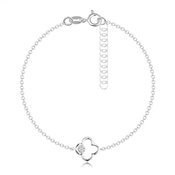 925 ezüst karkötő - négylevelű lóhere körvonal, gyűrű átlátszó cirkóniákkal