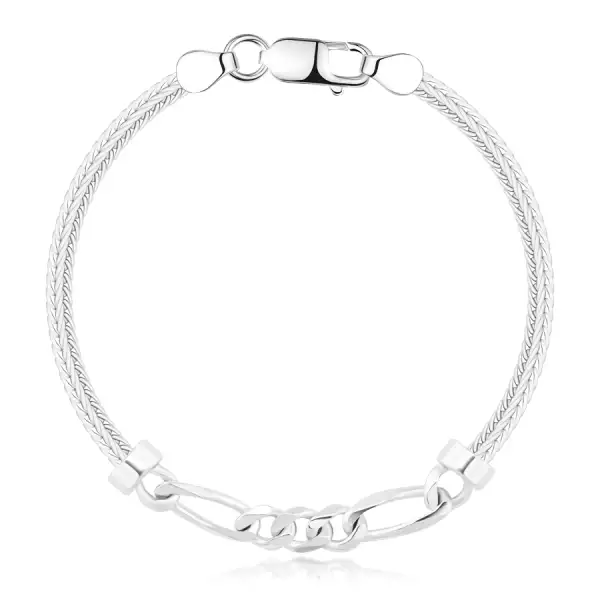 925 ezüst karkötő - ferde ovális és hosszúkás láncszemek Figaro mintával