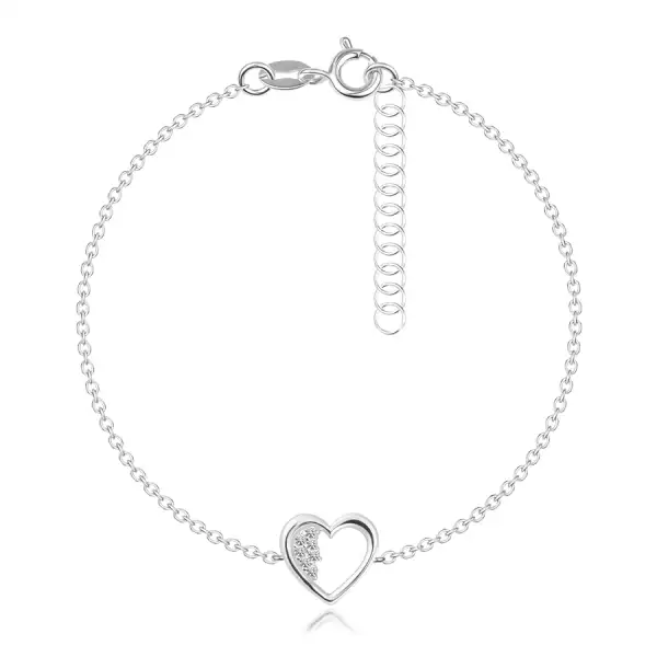 925 ezüst karkötő - szív körvonal, átlátszó kerek cirkóniákkal
