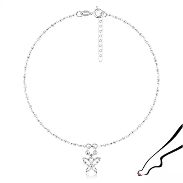 925 ezüst bokalánc - cirkóniás pillangó, gyöngyök és hengerek