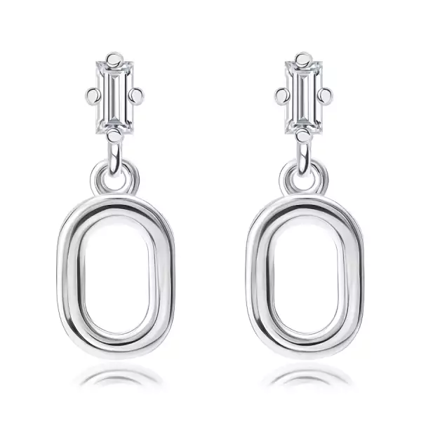 925 ezüst fülbevaló - téglalap alakú cirkónia, ovális kontúr