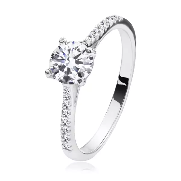 925 Ezüst eljegyzési gyűrű - átlátszó cirkónia középen, cirkónia vállak - Nagyság_ 54