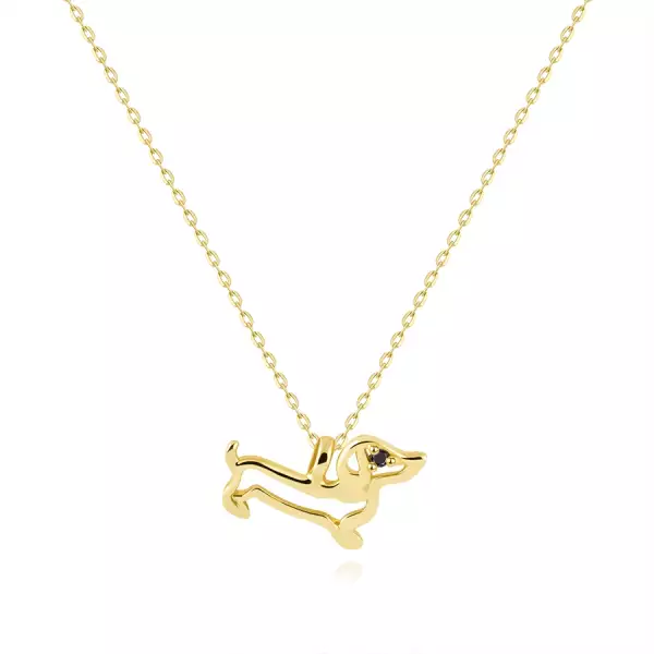 375 Sárga arany nyaklánc - tacskó kutya fekete cirkónia szemmel