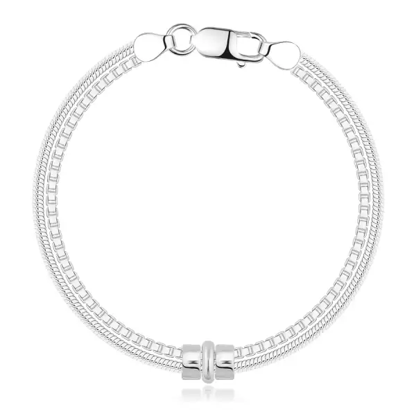 925 ezüst karkötő - dupla lánc, karcsúbb és szélesebb oválisok