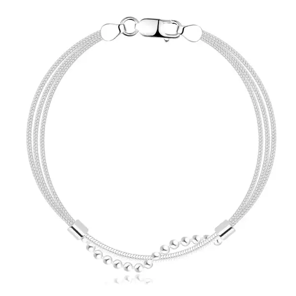 925 ezüst hármas karkötő - összefonódó gyöngy és kerek lánc