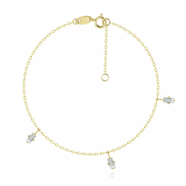 14K sárga arany karkötő  - téglalap alakú természetes kék topáz 