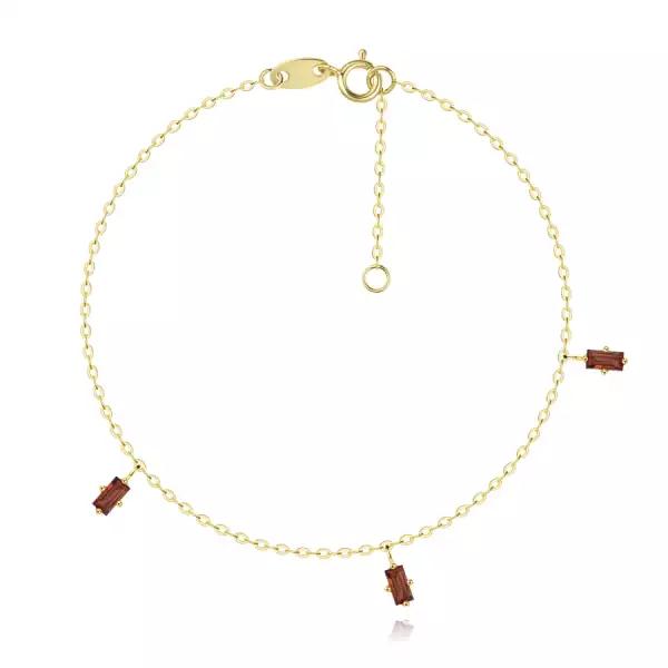 14K sárga arany karkötő - természetes téglalap alakú vörös gránát