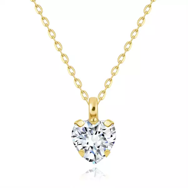 14K sárga arany nyaklánc - átlátszó cirkónia szív, ovális láncszemekkel