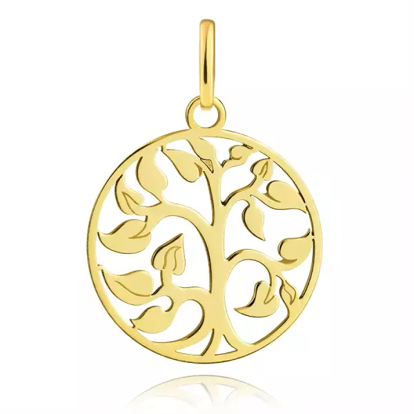 14K sárga arany kerek medál - életfa gyökerekkel