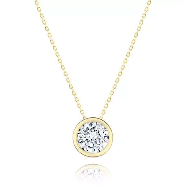 14K arany nyaklánc sárga aranyból - kerek átlátszó cirkónia, vékony láncon