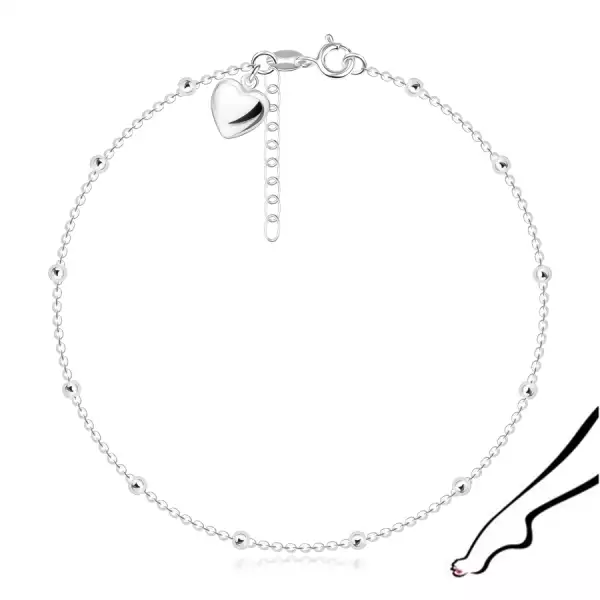 925 ezüst bokalánc - fényes szív, lánc golyókkal