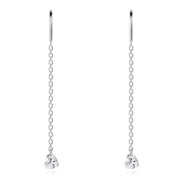 925 ezüst fülbevaló - cirkónia szív, lánc ívvel