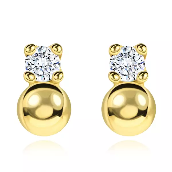 14K arany fülbevaló gyöngyökkel és átlátszó cirkóniával