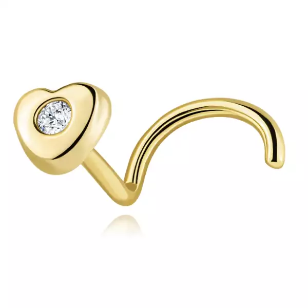 14 karátos arany orr piercing szív alakú, briliánssal