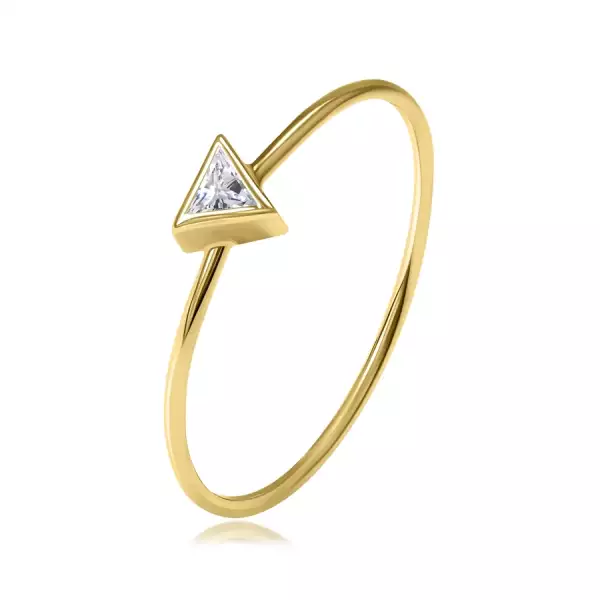 14 karátos sárga arany gyűrű - háromszög átlátszó cirkóniával, karcsú váll - Nagyság_ 56