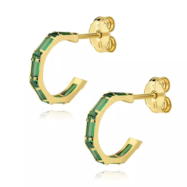  256 / 5 000 14 karátos arany fülbevaló zöld cirkóniákkal nyitott körben